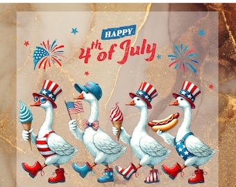 Patriotic Goose DTF Transfer for Ready to Press, 4th of July Silly Goose Ready to Apply for Heat Press, USA Funny Goose DTF,Independence Day