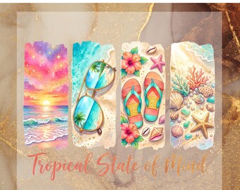 Tropical State of Mind DTF Transfer for Ready to Press,Beach Summer Ready to Apply for Heat Press,Coastal Flip Flops DTF,Sunset Seashell Png