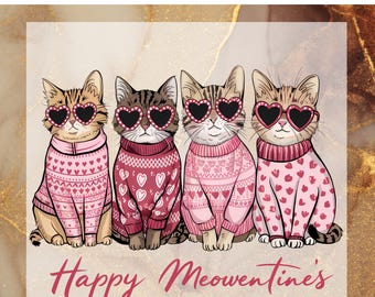 Valentine Cat Ready To Press, Heart Love Cat Valentine DTF Print, Cute Cat Lover, Cupid Cat Heat Transfer, Family Matching DTF Transfers