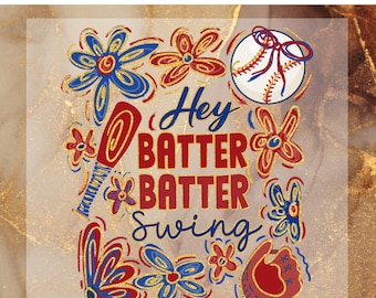 Boho Baseball Batter Batter Swing DTF Transfer Ready to Press, Retro Checkered Baseball Coquette Apply for Heat Press, Game Day Baseball