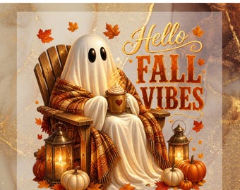 Hello Fall Vibes DTF Transfer for Ready to Press, Pumpkin Spice Ghost Ready to Apply for Heat Press, Cute Ghost Fall DTF, Autumn Png