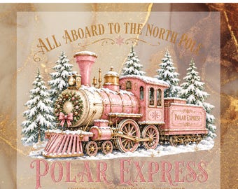 Christmas Train DTF Transfer, North Pole Holiday Ready To Press, Pink Winter Train Heat Transfer