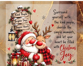Christmas DTF Transfer, Christmas Joy Holiday Ready To Press, Santa and Reindeer Heat Transfer