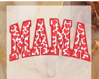 Colorful Heart Mama DTF Transfer Ready to Press, Gift for Mom Apply for Heat Press, Mama Varsity DTF Print, Mama Coquette Bow