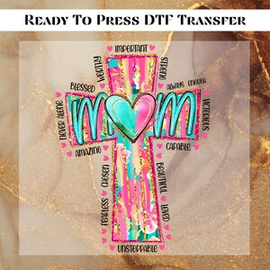 Mom risen DTF Transfer for Ready to Press, Christian Ready to Apply for Heat Press, Coquette Bow DTF, Verset biblique, Coup de pinceau