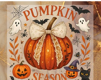 Boho Floral Pumpkin Season Fall DTF Transfer for Ready to Press,Autumn Couquette Pumpkin Floral Ready to Apply for Heat Press,Happy Fall DTF