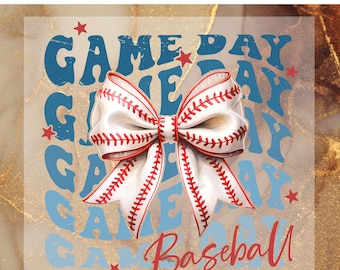 Game Day Baseball Coquette DTF Transfer for Ready to Press,Baseball Bow Ready to Apply for Heat Press, Brushstroke Baseball DTF