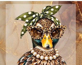 Duck DTF Transfer, Green Bow Animal Ready To Press, Glam Leopard Glasses Heat Transfer