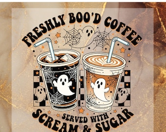 Freshly Boo'd Coffee DTF Transfer for Ready to Press,Ghost Coffee Ready to Apply for Heat Press,Spooky Coffee Lover DTF,Halloween lovers Png