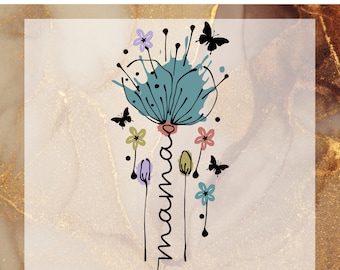 Couquette Floral Mama DTF Transfer Ready to Press, Boho Floral Mama Heat Press, Mothers Day Bow DTF Print, Trendy Mama, Gift for Mom, Mother