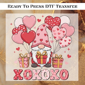Gnomes Saint Valentin transfert DTF prêt à presser, Gnome coeurs presse à chaud, Saint Valentin chemises pour femmes impression DTF, Gnome Xoxo mignon