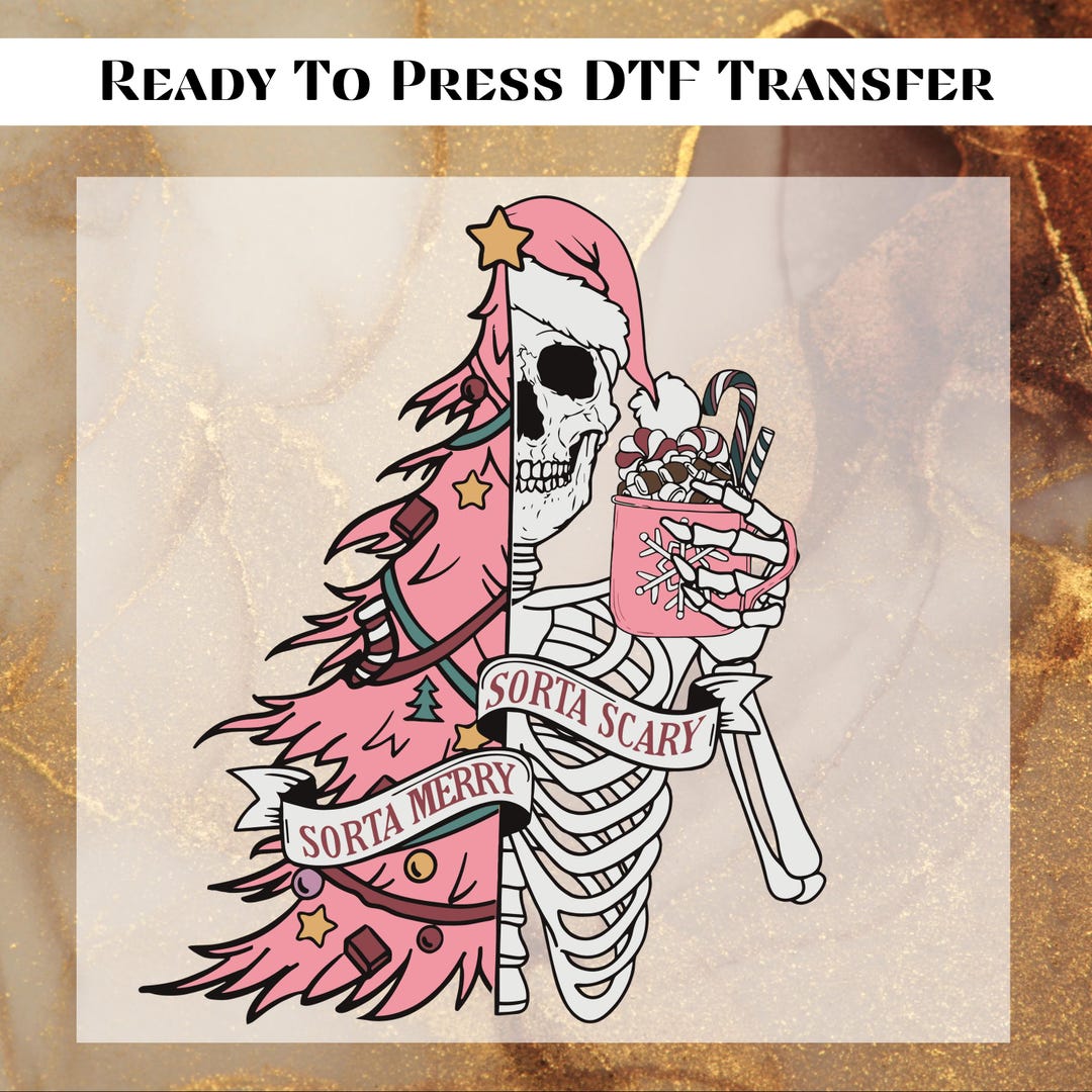 Sorta Merry Sorta Scary, Christmas Skeleton, Pink Xmas Tree DTF, Retro ...