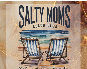 Retro Salty Moms Beach Club DTF Transfer Ready to Press,Trendy Summer Vibes Heat Press, Beach Girl DTF Print Aesthetic Beach,Funny Sarcastic