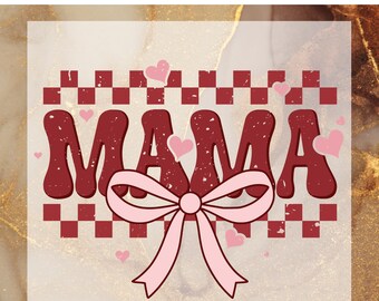 Checkered Retro Mama DTF Transfer Ready to Press,  Varsity Mom Crewneck Apply for Heat Press, Mother's Day Gifts, Retro Bow Mama DTF Print