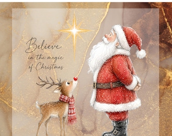 Santa Reindeer DTF Transfer, Vintage Holiday Ready To Press, Believe Christmas Magic Heat Transfer