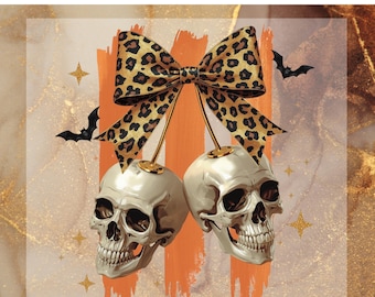 Leopard Bow Skull DTF Transfer for Ready to Press, Coquette Halloween Skull Ready to Apply for Heat Press,Spooky Chic DTF,Skeleton Skull Png