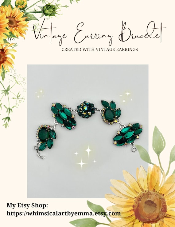 Vintage Green Rhinestone Bracelet: Repurposed Juliana Earrings