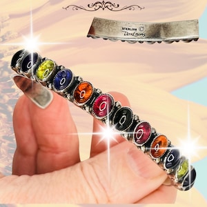 Don Lucas Signed Sterling Silver Cuff Bracelet with Semi-Precious Stones