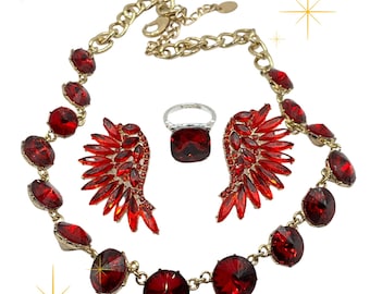 Set di gioielli con strass rossi