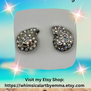 Vintage AB Crystal Seashell Earrings - Clip-on style