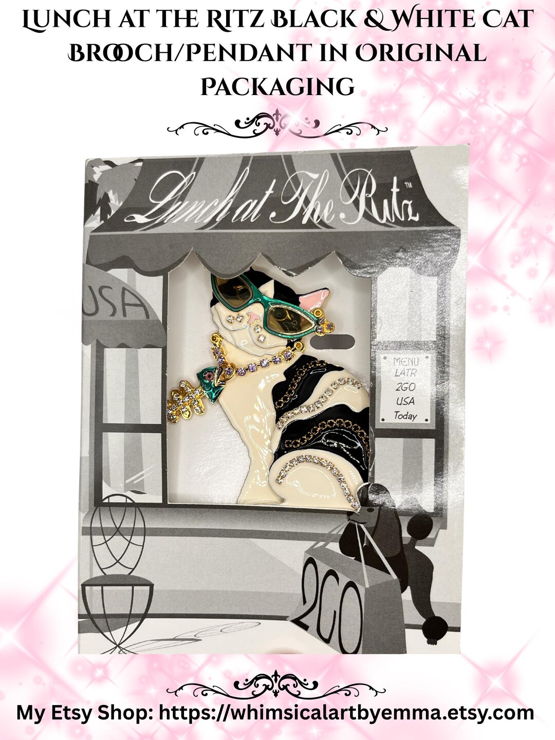 Lunch at the Ritz Black and White Cat Pendant/brooch in Original ...