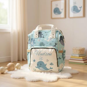 Customizable Diaper Bag, Ocean-Themed, Baby Shower Gift, Stylish Baby Gear