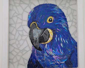 Arte mural de mosaico de loro azul: decoración del hogar, idea de regalo única hecha a mano, bellas artes
