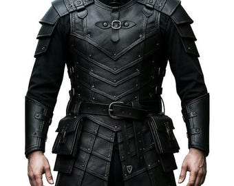Armadura de cuero hecha a mano: disfraz de caballero medieval, cosplay LARP