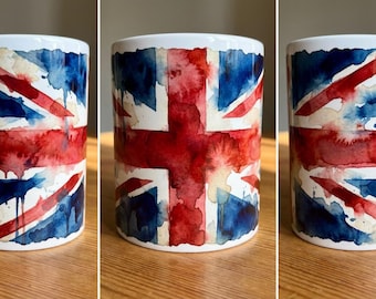 Watercolour Union Jack Mug – British Flag Drip Art Ceramic Gift