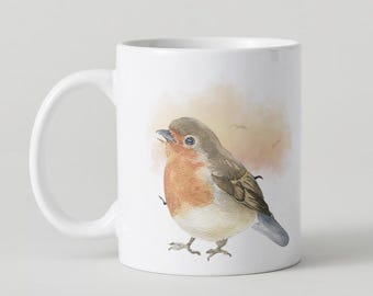 Robin mug, nature mug, bird lover gift, British wildlife, cozy drinkware, UK handmade mug, nature-inspired mug, robin bird illustration
