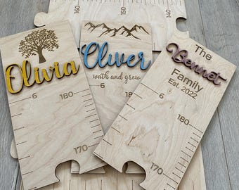 Personalized Wood Growth Chart Ruler: Family Name Nursery Decor