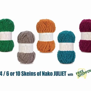4 / 6 / 10 (4 / 6 / 10) Knäuel Nako Juliet, Boucle-Garn, Boucle-Bulkgarn, Kunstfell-Effektgarn, Cozy-Garn, Nako-Juliet-Garn, Wollmischung