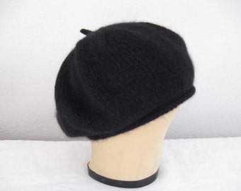 Women's Solid French Beret Angora Blend Beanie Soft Hat Black Women's Solid French Beret Angora Blend Beanie Soft Hat Black
