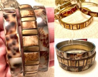 Genuine shell bangles brass & stainless Limpit Cawrie 3 bangle bracelet lot
