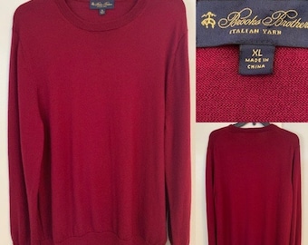 Men’s Brooks Brothers Fine Merino Wool sweater crew neck XL Burgundy Pullover