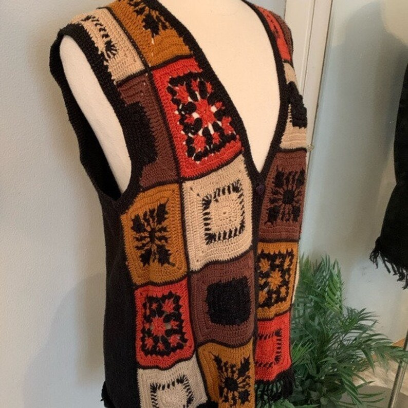 Vintage Crochet Patchwork Vest Boho Bohemian M image 5