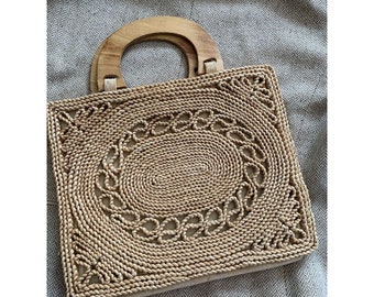 vintage top handle woven straw purse