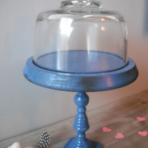 Upcycled Royal Blue Pedestal Dessert server ... cupcake stand ... cloche dome Wedding