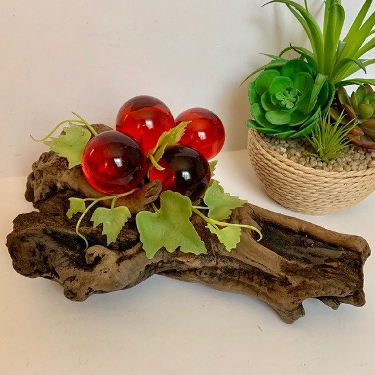 Vintage Lucite grapes on driftwood MCM Boho decor Etsy