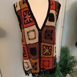 Vintage Crochet Patchwork Vest Boho Bohemian M image 9