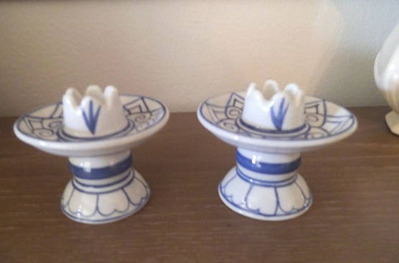 Vintage Blue and White Porcelain Candle holders Taper Etsy