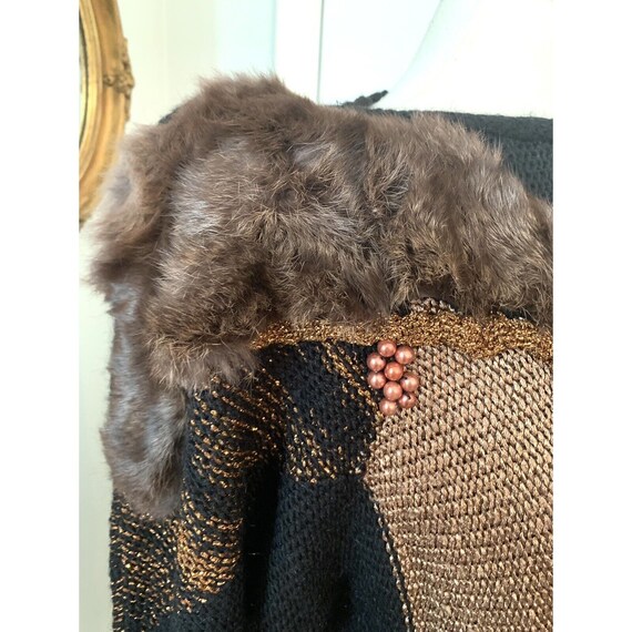 Vintage 80’s Fur Embellished Sweater Beaded  Avan… - image 5