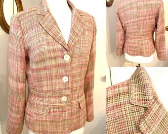 Vintage Pink Plaid Blazer Size 10 Women’s career Academia business casual