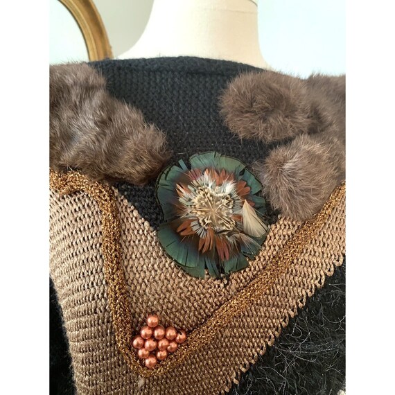 Vintage 80’s Fur Embellished Sweater Beaded  Avan… - image 10