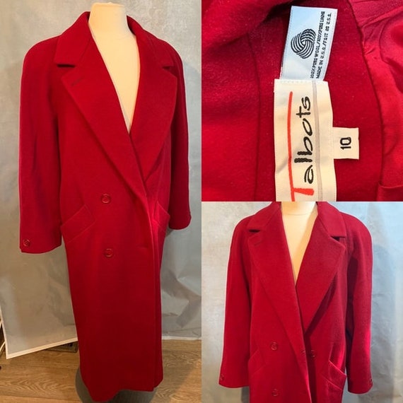 Vintage Long Deep Red Wool Overcoat Talbots Sz 10