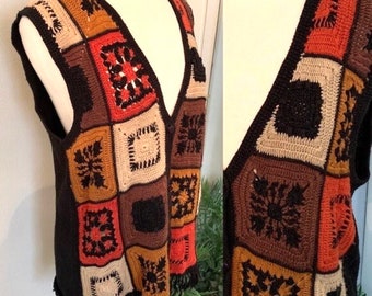 Vintage Crochet Patchwork Vest Boho Bohemian M