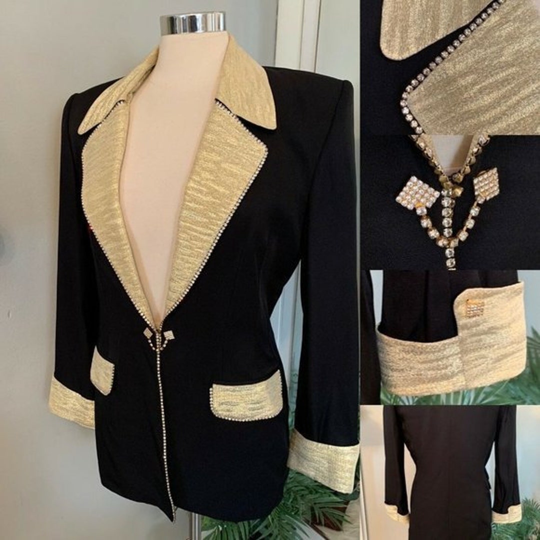 Womens Formal Evening Jacket Rhinestones Black Gold Lemay 90s - Etsy