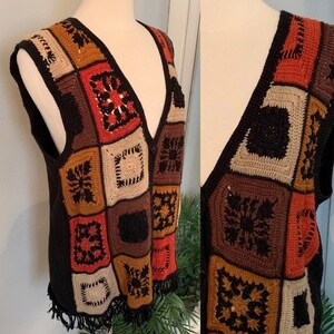 Vintage Crochet Patchwork Vest Boho Bohemian M image 2