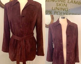 Genuine lamb skin Brown suede Jacket Sz M Nordstrom Boxy Leather