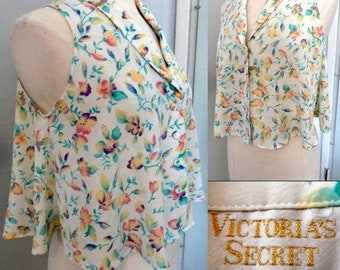 Vintage Victoria's Secret Floral Crop Top Size S Gold Label Swing Top